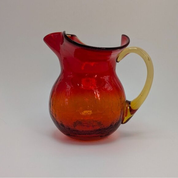 Rainbow Glass Hand Blown Amberina Creamer Pitcher Crackle Vintage Collectible - Picture 6 of 16